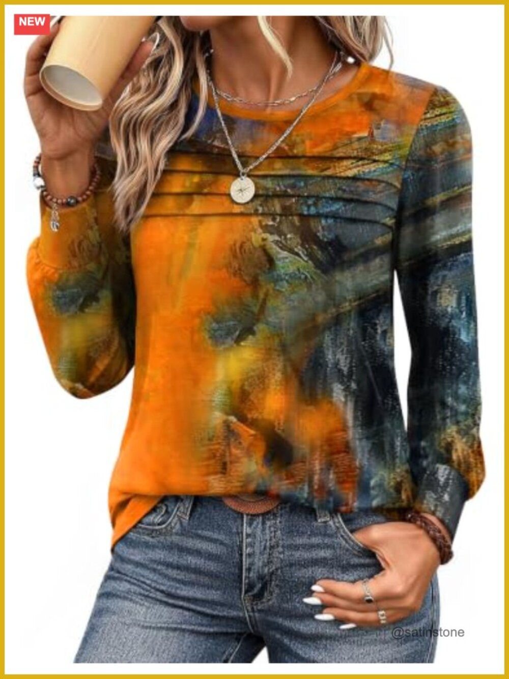 Women's Long Sleeve Boho Tunic Blouse with Pleated Detail Flowy Fall Top